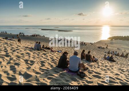 Tourist auf der Düne von Pilat, Frankreich, Europa. Stockfoto