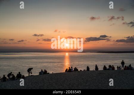 Tourist auf der Düne von Pilat, Frankreich, Europa. Stockfoto