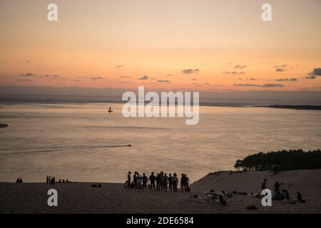 Tourist auf der Düne von Pilat, Frankreich, Europa. Stockfoto