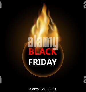 Fire Black friday Label zum Einkaufen und Verkaufen. Jährlich Rabatt und Verkauf, Feuer-Label mit specil Angebot, heiße Preisschild, Schnäppchenjagd und gute dea Stock Vektor