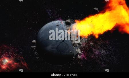 3D-Rendering. Meteorit stürzt gegen Erde Stockfoto