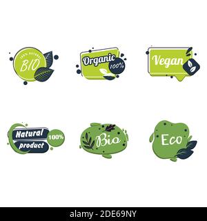 Natur Food Tag, gesundes Öko vegan Logo, Ernährung Bio-Aufkleber, grüne Kollektion Veggie Abzeichen, vegetarische Symbol garantiert. Vektorgrafik. Gesundheit Stock Vektor