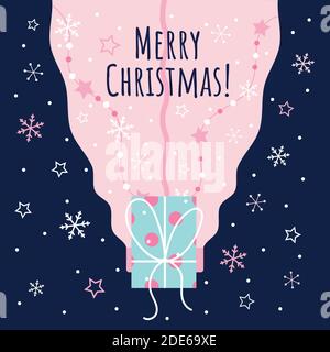 Frohe Weihnachtskarte - niedliche Lamas oder Alpaka Pfoten mit Weihnachtsgeschenk. Stock Vektor