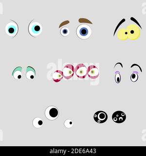 Monster Augen des Satzes, Cartoon Aliens Anblick. Schauen Ausdruck verrückt und verrückt, Sehkraft Comic Dämon, Freaky Angst, beobachten nachdenklich, Vektor-Illustration Stock Vektor