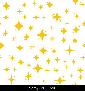 Gelbe helle Sterne funkeln nahtlose Muster Hintergrund. Kollektion mit leuchtenden Lichteffekten. Vektorgrafik EPS10 Stock Vektor
