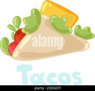Taco Mexican Food Clipart isoliert auf weiß. Vektor Taco Illustration in flacher Stil für Menü, Poster, Web. Traditionelles mexikanisches Fast-Food. Taco-Essen Stock Vektor