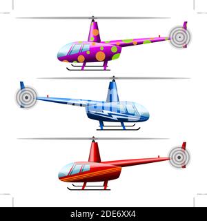 Hubschrauber einstellen. Weißer Hintergrund. Isolierte Objekte. Stock Vektor