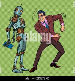 Ein Mann gegen einen Roboter. Wut Aggression starke Emotionen, Hass Stock Vektor