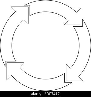 4 Pfeile im Kreis. Business Infografik Diagramm von vier sich wiederholenden Schritten. Einfache Darstellung des schwarzen Umrisses Stock Vektor
