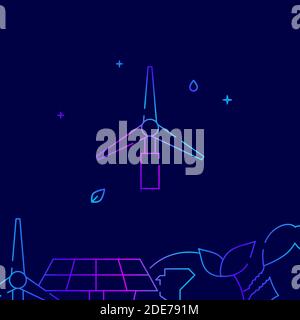 Windmühle, Gradienten Linie Vektor-Symbol für Windkraftanlagen, einfache Illustration auf einem dunkelblauen Hintergrund, Öko-Aktivismus im Zusammenhang mit unteren Rand. Stock Vektor