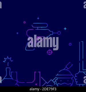 Blaster, Laser-Pistole Gradient Linie Vektor-Symbol, einfache Illustration auf einem dunkelblauen Hintergrund, Waffe, Armee bezogen unteren Rand. Stock Vektor