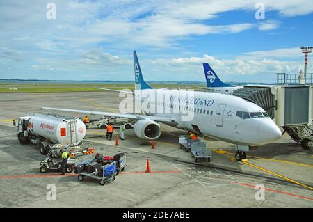 Air NZ Boeing 747 Flugzeuge auf Asphalt, Inlandsterminal, Auckland Flughafen, Mangare, Auckland, Auckland Region, Nordinsel, Neuseeland Stockfoto