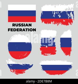 Grunge Russische Föderation Flaggen gesetzt. Vektorgrafik Stock Vektor