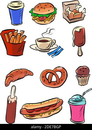 Snacks Street Food Collection Set Symbole Symbole Stock Vektor