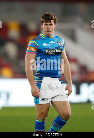 Brentford Community Stadium, London, Großbritannien. November 2020. Gallagher Premiership Rugby, London Irish versus Leicester Tigers; Guy Porter of Leicester Tigers Kredit: Action Plus Sports/Alamy Live News Stockfoto