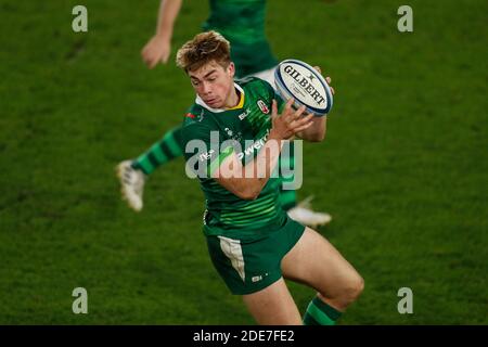 Brentford Community Stadium, London, Großbritannien. November 2020. Gallagher Premiership Rugby, London Irish versus Leicester Tigers; Ollie Hassell-Collins of London Irisch Kredit: Action Plus Sports/Alamy Live News Stockfoto