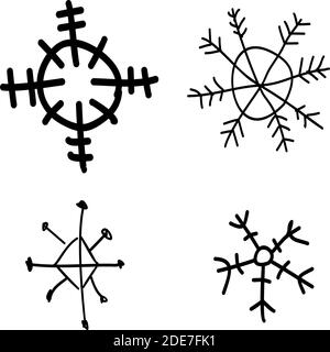Hand gezeichnete Doodle Schneeflocke Winter Set. Vektorgrafik Weihnachten Stock Vektor