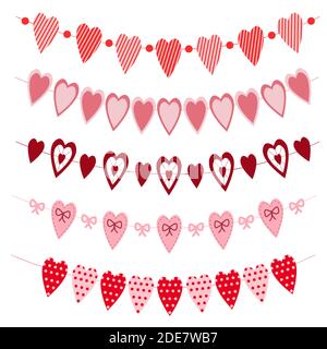 Set von Vintage Herzen ammer. Girlanden mit herzförmigen Fahnen für Valentinstag Partei, Hochzeit, romantische Datum. Dekorationen für Banner, Grußkarten und Einladungen. Vektorgrafik. Stock Vektor