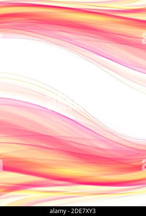 Abstrakter weißer Hintergrund mit einer Gruppe von fließenden, sich schneidenden transparenten rosa, lila und gelb geschwungenen Streifen auf der Oberseite und Unterseite bedeckt Stockfoto