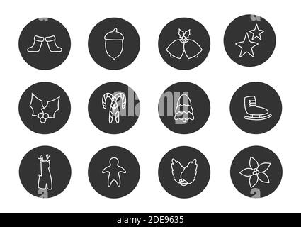 Weihnachts-Glyphen-Symbole gesetzt. Silhouetten Symbole der Winterferien Socke, Sterne, weihnachtsbaum, Glocken. Button Xmas Logo, Web-Zeichen, Piktogramme Paket. Vorlagen auf weißer Vektorgrafik isoliert Stock Vektor