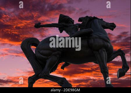 Indianer Chief auf Pferd Statue in Chicago gefunden Stockfoto