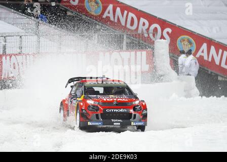 Sebastien Ogier mit dem neuen Citroën C3 WRC 2019 während der Endrunde der Andros Trophy am 9. Februar 2019 im Stade de France in Saint-Denis bei Paris.Foto: Eliot Blondt/ABACAPRESS.COM Stockfoto