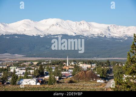 Blick auf das historische Leadville, Amerikas höchstgelegene Stadt, Colorado, USA Stockfoto