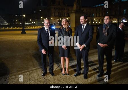 Der Vorsitzende der CRIF, Francis Kalifat, erwartet neben Justizministerin Nicole Belloubet, Innenminister Christophe Castaner und dem Innenministerium beigefügtem Juniorminister Laurent Nunez, den französischen Präsidenten und seine Frau zum 34. Jährlichen Abendessen des Vertretungsrates der jüdischen Institutionen Frankreichs (CRIF - Conseil Representatif des Institutions juives de France) am 20. Februar 2019 im Louvre Carrousel in Paris, Frankreich. Foto von Christian Liewig/ABACAPRESS.COM Stockfoto