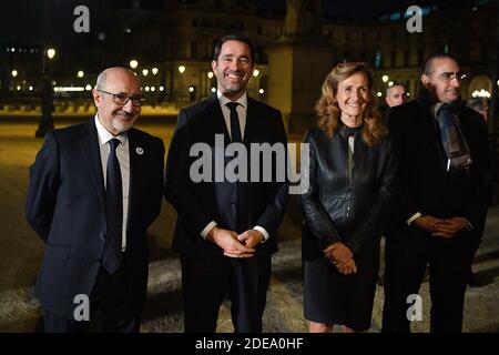 Der Vorsitzende der CRIF, Francis Kalifat, erwartet neben Justizministerin Nicole Belloubet, Innenminister Christophe Castaner und dem Innenministerium beigefügtem Juniorminister Laurent Nunez, den französischen Präsidenten und seine Frau zum 34. Jährlichen Abendessen des Vertretungsrates der jüdischen Institutionen Frankreichs (CRIF - Conseil Representatif des Institutions juives de France) am 20. Februar 2019 im Louvre Carrousel in Paris, Frankreich. Foto von Christian Liewig/ABACAPRESS.COM Stockfoto