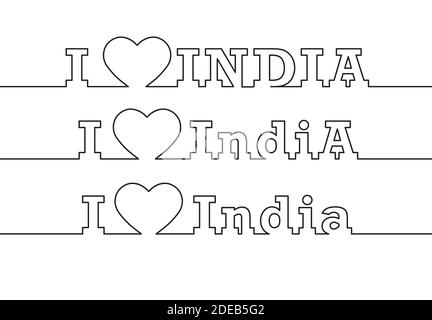 ICH LIEBE INDIEN. Der Name des Landes wird mit polygonalen Linien gezeichnet. Flacher Style. Stock Vektor