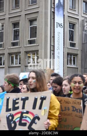 Jugendliche nehmen an einer Demonstration gegen den Klimawandel am 15. März 2019 in Straßburg, Ostfrankreich, Teil. Die weltweiten Jugendproteste wurden von einem schwedischen Jugendaktivisten inspiriert, der letztes Jahr vor dem parlament in Stockholm zeltete, um von den Staats- und Regierungschefs der Welt Maßnahmen gegen die globale Erwärmung zu fordern. Foto von Nicolas Roses/ABACAPRESS.COM Stockfoto