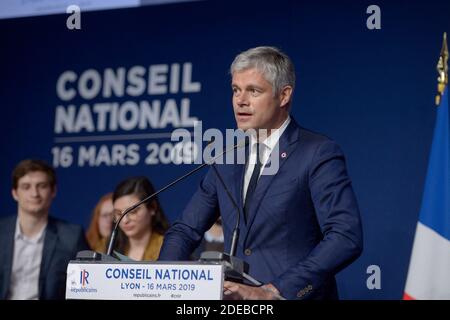 Laurent Wauquiez am 16. März 2019 beim Nationalrat der französischen Rechten Partei Les Republicains in Lyon, Frankreich. Foto von Julien Reynaud/APS-Medias Stockfoto