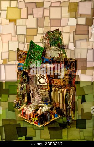 Collage aus abstrakten Formen aus Computerplatinen, Stilisierung Stockfoto