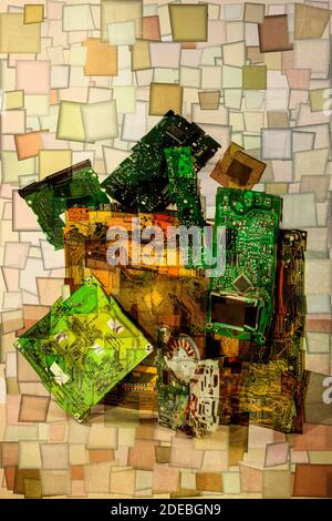 Collage aus abstrakten Formen aus Computerplatinen, Stilisierung Stockfoto
