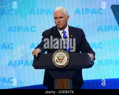 Der Vizepräsident der Vereinigten Staaten, Mike Pence, spricht am Montag, den 25. März 2019, auf der American Israel Public Affairs Committee (AIPAC) 2019 Policy Conference im Washington Convention Center in Washington, DC, USA. Foto von Ron Sachs / CNP/ABACAPRESS.COM Stockfoto