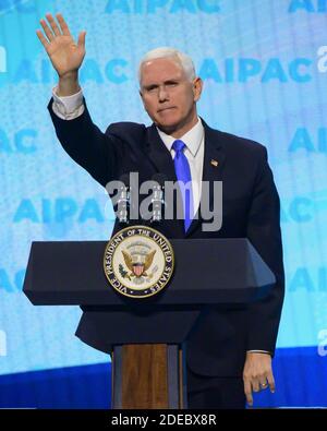 Der Vizepräsident der Vereinigten Staaten, Mike Pence, spricht am Montag, den 25. März 2019, auf der American Israel Public Affairs Committee (AIPAC) 2019 Policy Conference im Washington Convention Center in Washington, DC, USA. Foto von Ron Sachs / CNP/ABACAPRESS.COM Stockfoto