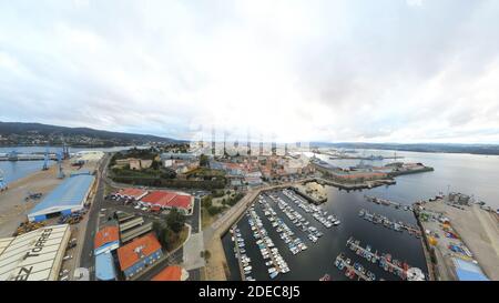 Eine Panoramaaufnahme des Hafens von Ferrol in Coruna, Galizien, Spanien Stockfoto