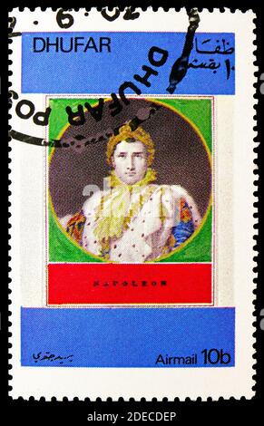 MOSKAU, RUSSLAND - 17. OKTOBER 2020: Briefmarke in Cinderellas zeigt Napoleon Kaiser, Dhufar Serie, um 1972 Stockfoto