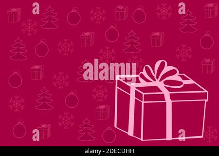 Weihnachtskarte mit Geschenkschachteln auf dem roten Hintergrund. Urlaub Banner mit weihnachten Muster und kopieren space.Line Art Design.Stock Vektor Illustration Stock Vektor