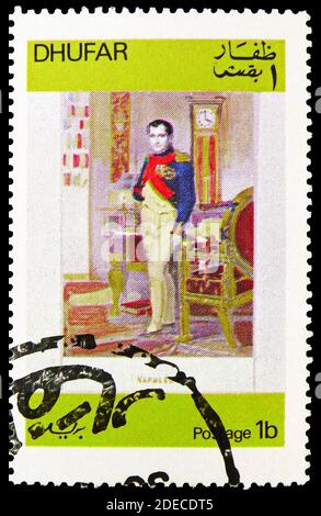 MOSKAU, RUSSLAND - 17. OKTOBER 2020: Briefmarke in Cinderellas zeigt Napoleon Bonaparte, Dhufar Serie, um 1972 Stockfoto