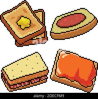 Pixel Art Set isoliertes Frühstücksbrot Stock Vektor