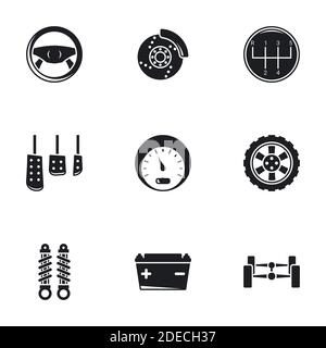 Symbole für Details zum Thema Auto. Weißer Hintergrund Stock Vektor