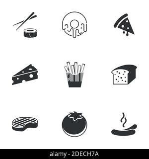Symbole für Thema, Essen. Weißer Hintergrund Stock Vektor
