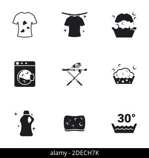 Symbole für Thema Wäsche. Weißer Hintergrund Stock Vektor