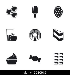 Icons für Thema Süßwaren und Süßigkeiten. Weißer Hintergrund Stock Vektor