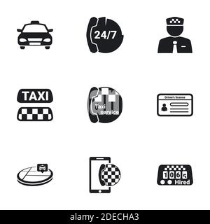 Symbole für Thema Taxi. Weißer Hintergrund Stock Vektor