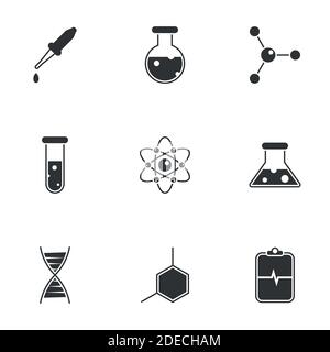 Symbole für das Thema Chemie und Wissenschaft. Weißer Hintergrund Stock Vektor