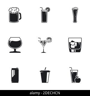 Symbole für Thema Alkohol trinken Getränk. Weißer Hintergrund Stock Vektor