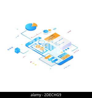 Isometrisches Telefon mit Gradienten und Finanzen Stock Vektor