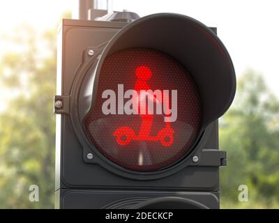 Roller Verbot oder Verbot Konzept. Ampel mit roten Roller Silhouette. 3d-Illustration Stockfoto